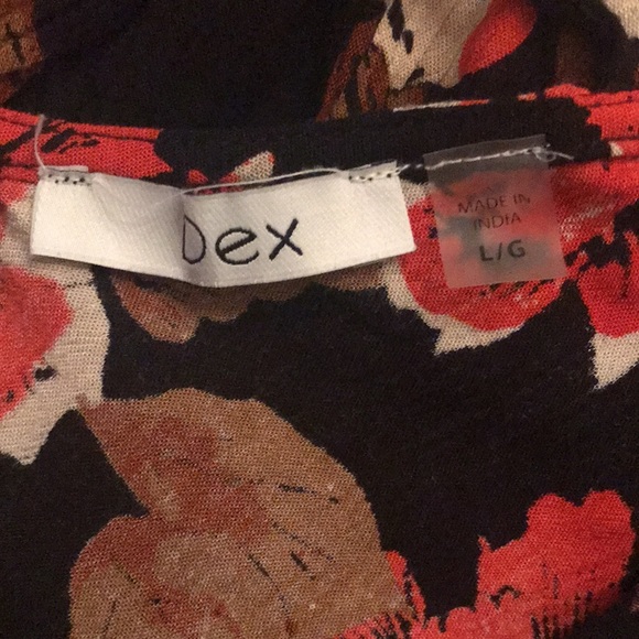 DEX Floral Dress with Back Detail in Lightweight Crinkle Rayon Red Black Cream - Picture 10 of 12